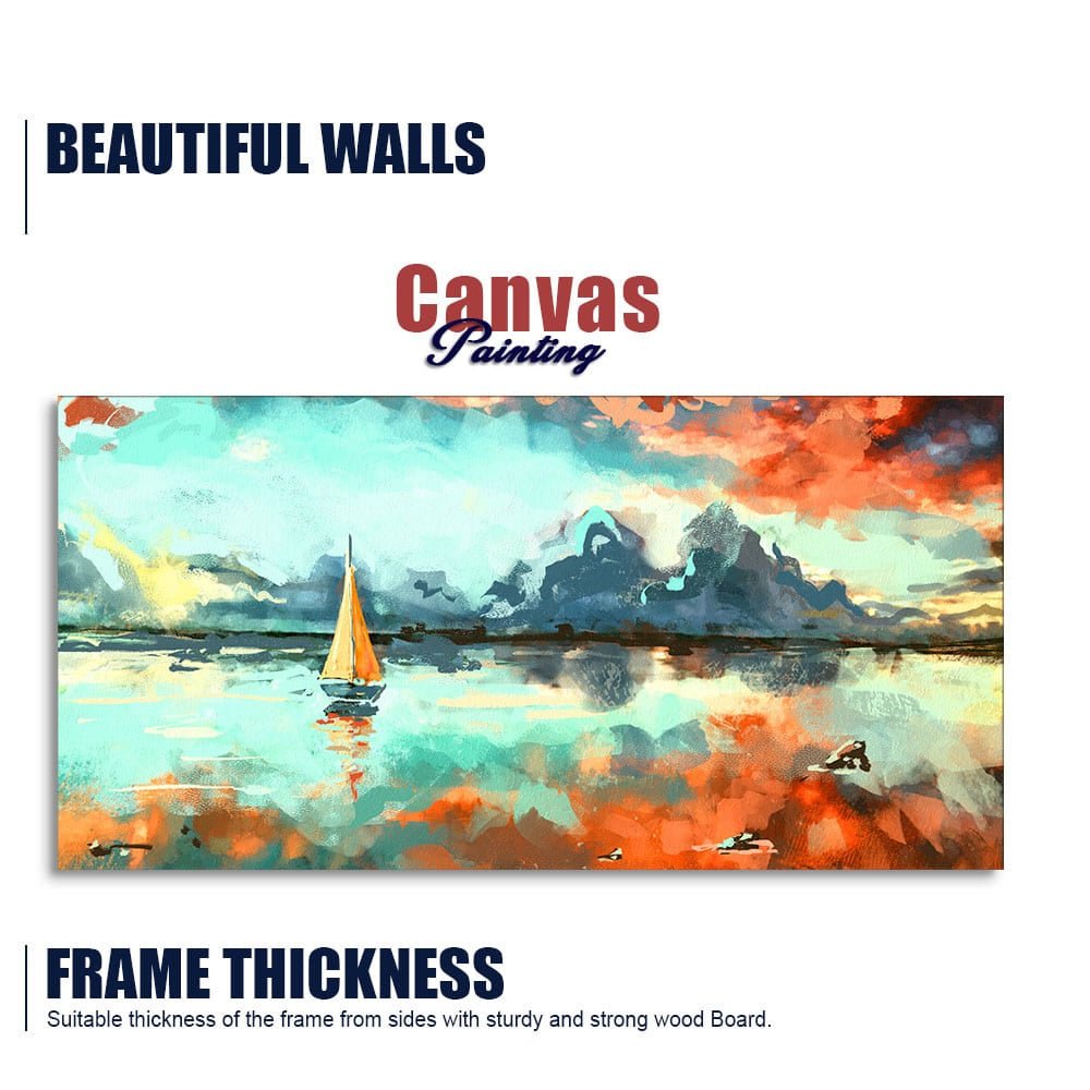 Sailing Boat in Lake at Sunset Premium Canvas Wall Painting - Decor Smart