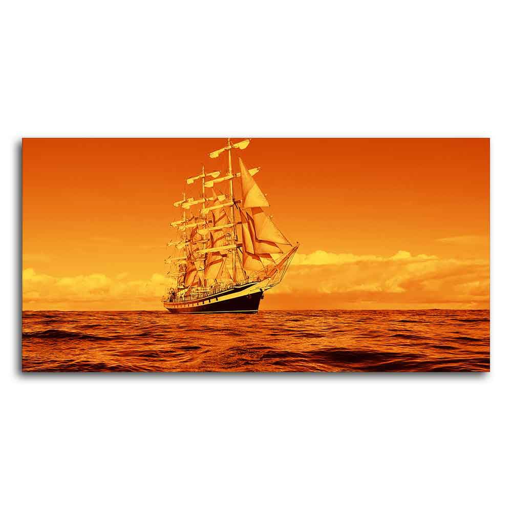 Sailing Ship in a Beautiful Golden Hour Premium Wall Painting - Decor Smart