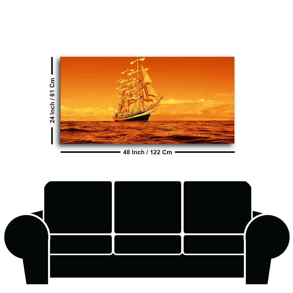Sailing Ship in a Beautiful Golden Hour Premium Wall Painting - Decor Smart