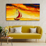 Sailing Ship with Red Sails with Yellow Sea Background Wall Painting - Decor Smart