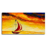 Sailing Ship with Red Sails with Yellow Sea Background Wall Painting - Decor Smart