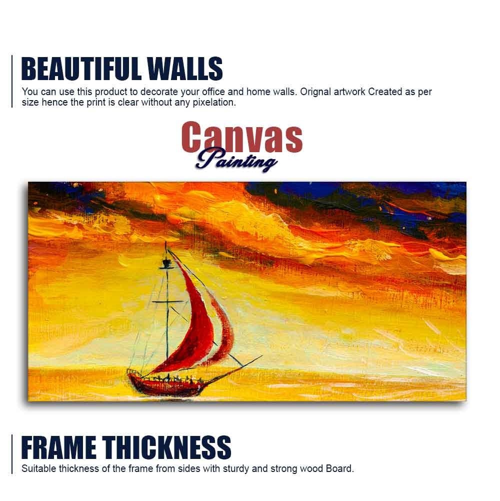 Sailing Ship with Red Sails with Yellow Sea Background Wall Painting - Decor Smart