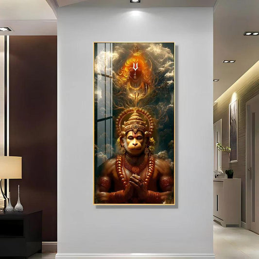 Sankatmochan Hanuman Premium Acrylic Floating Vertical Wall Painting - Decor Smart