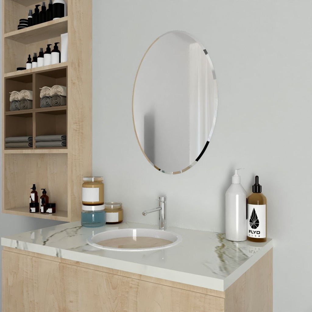 Scandinavian Frame less Beveled Oval Shaped Wall Mirror - Decor Smart