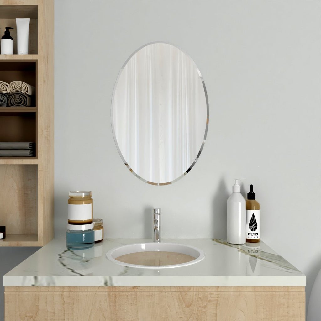 Scandinavian Frame less Beveled Oval Shaped Wall Mirror - Decor Smart