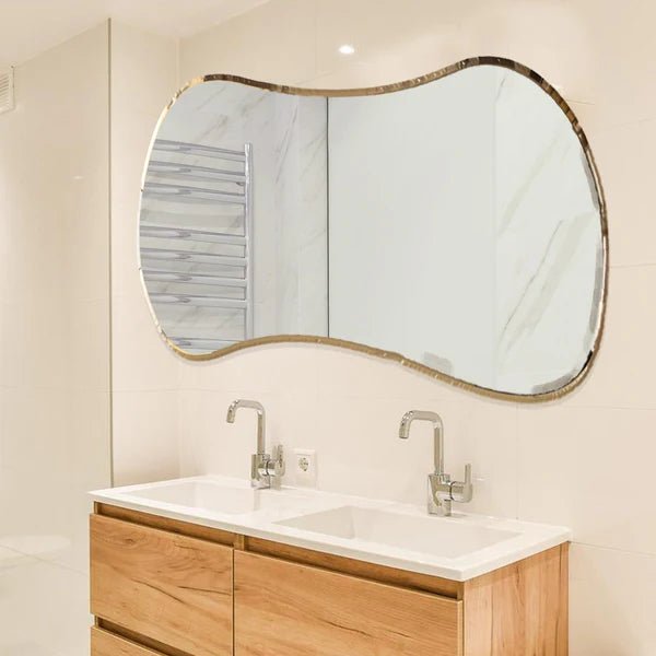Scandinavian Frameless Beveled Asymmetrical Shape Bathroom Mirror - Decor Smart