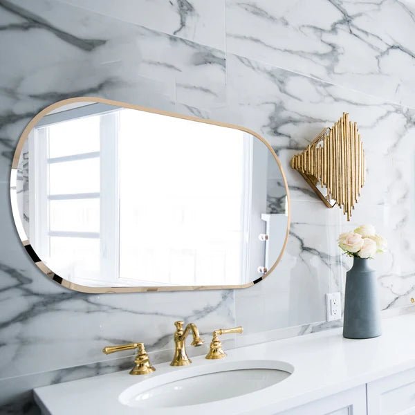 Scandinavian Frameless Beveled Capsule shaped Bathroom Mirror - Decor Smart