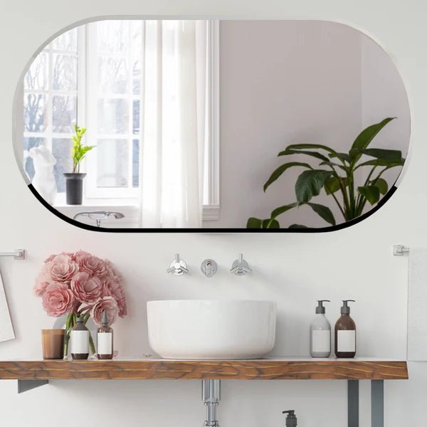 Scandinavian Frameless Beveled Capsule shaped Bathroom Mirror - Decor Smart