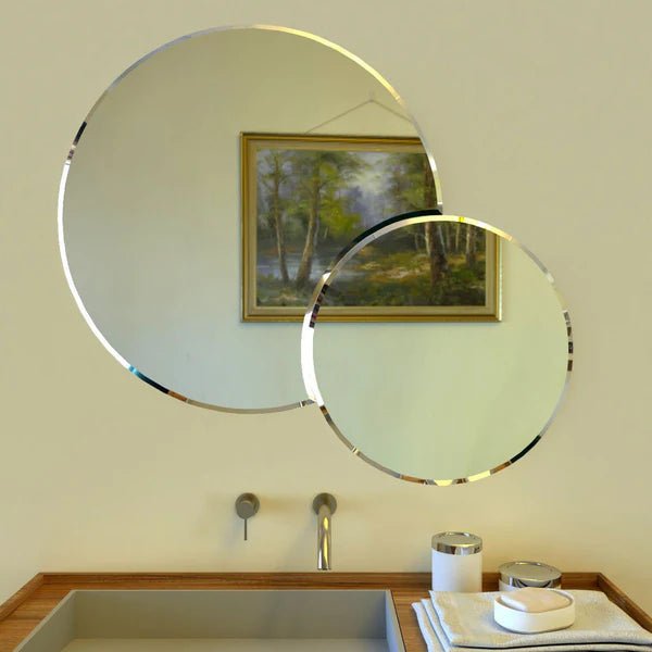 Scandinavian Frameless Beveled Dual Round Bathroom Mirror - Decor Smart
