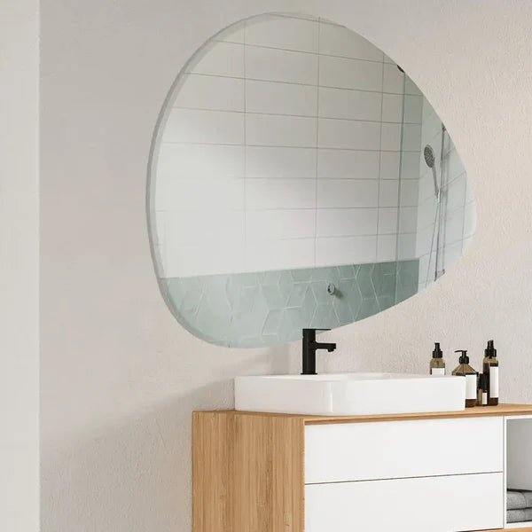 Scandinavian Frameless Beveled Pebble Shape Bathroom Mirror - Decor Smart