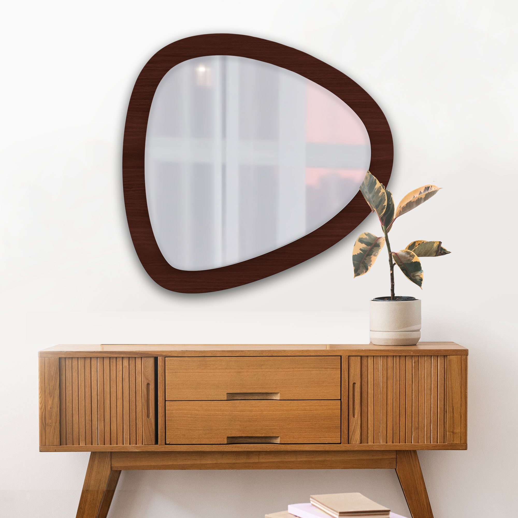 Scandinavian Pebble Shape Wooden Wall Mirror - Decor Smart