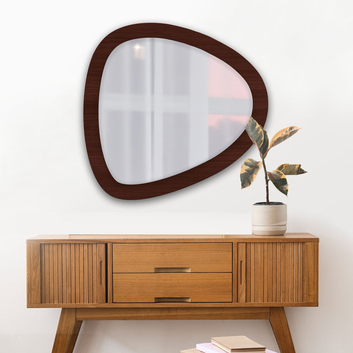 Scandinavian Pebble Shape Wooden Wall Mirror - Decor Smart