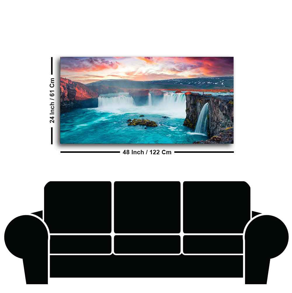 Scenery of Waterfall In Forest Canvas Wall Painting - Decor Smart