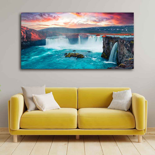 Scenery of Waterfall In Forest Canvas Wall Painting - Decor Smart