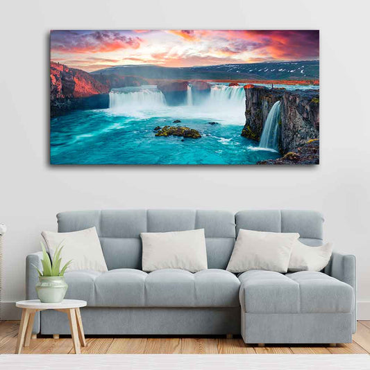 Scenery of Waterfall In Forest Canvas Wall Painting - Decor Smart