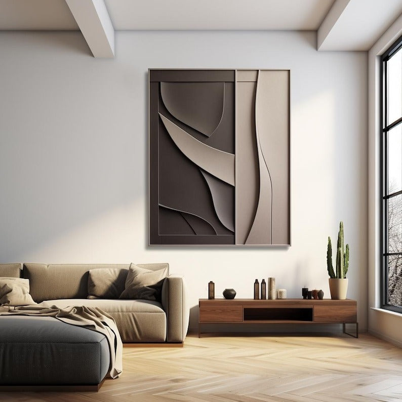 Sculptural Wall Decor with Geometric and Organic Elements