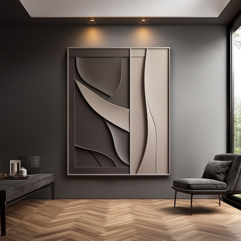 Sculptural Wall Decor with Geometric and Organic Elements