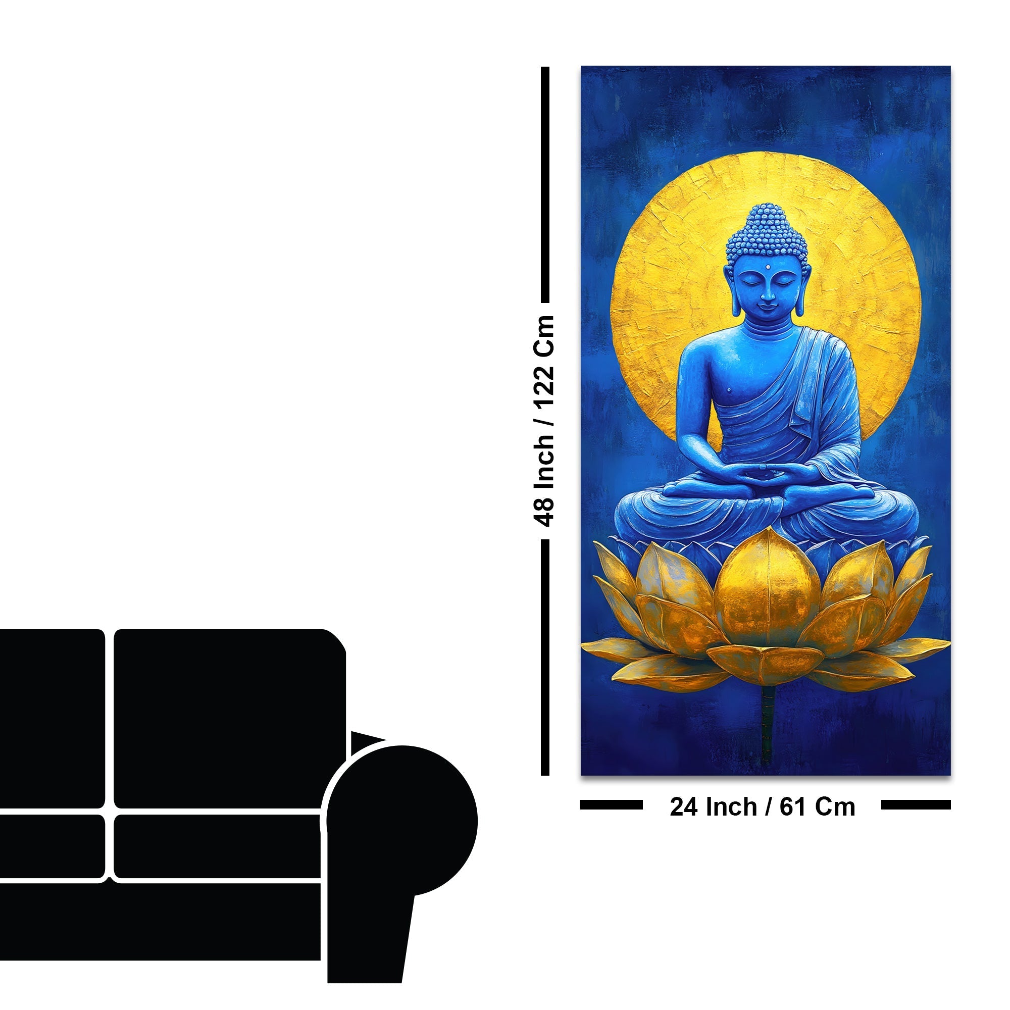 Serene Meditating Buddha on Golden Lotus Flower Canvas Wall Painting - Decor Smart