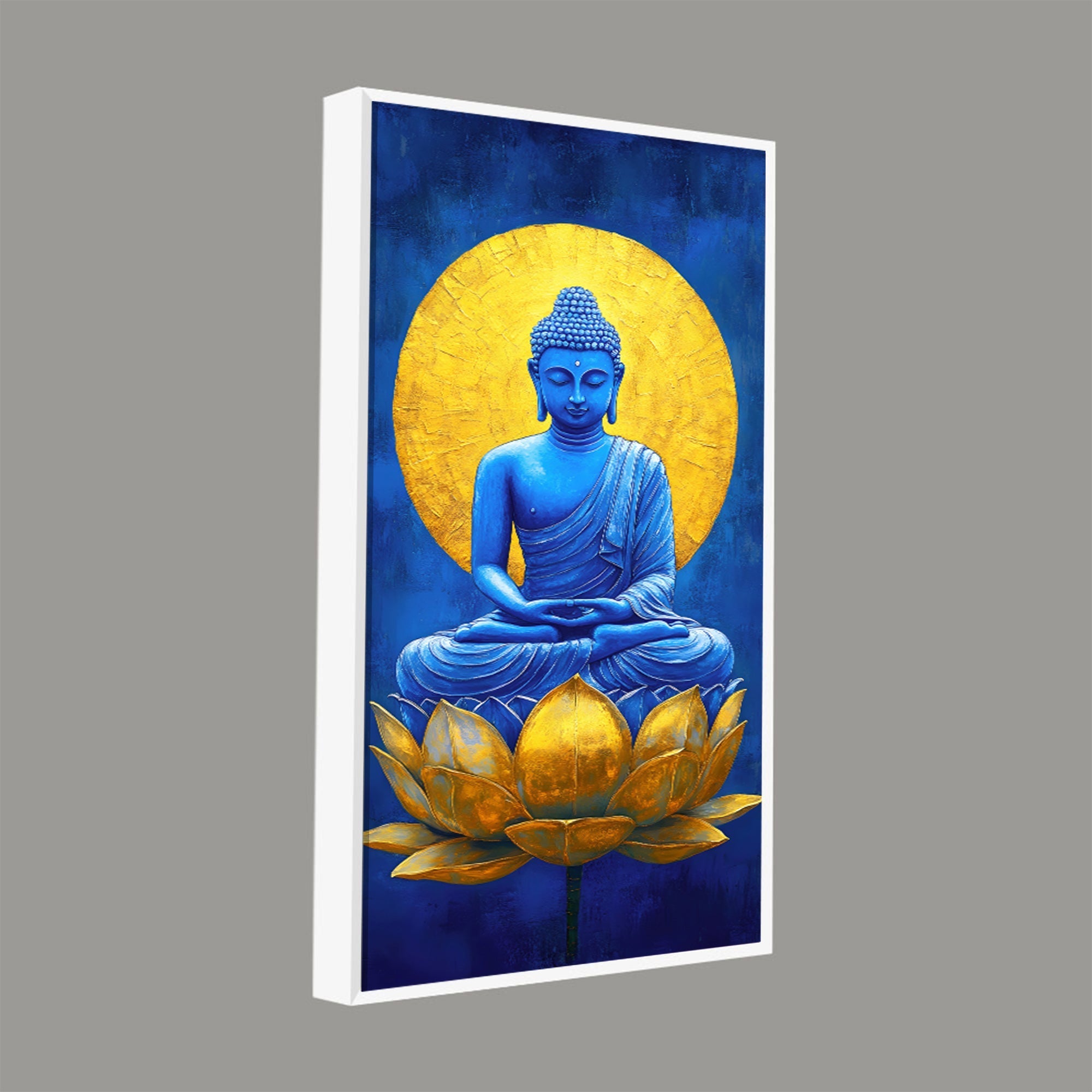 Serene Meditating Buddha on Golden Lotus Flower Canvas Wall Painting - Decor Smart