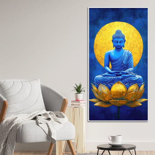 Serene Meditating Buddha on Golden Lotus Flower Canvas Wall Painting - Decor Smart