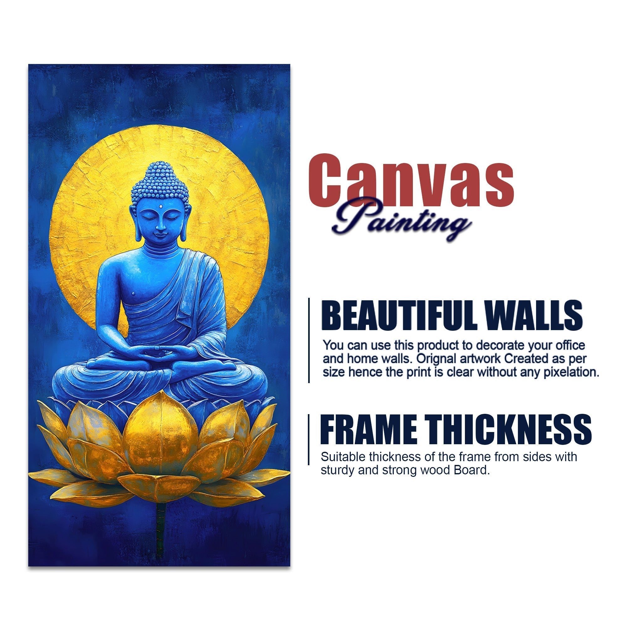 Serene Meditating Buddha on Golden Lotus Flower Canvas Wall Painting - Decor Smart