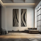 Set of Two Vertical 3D Wall Art Panels with Wave Design