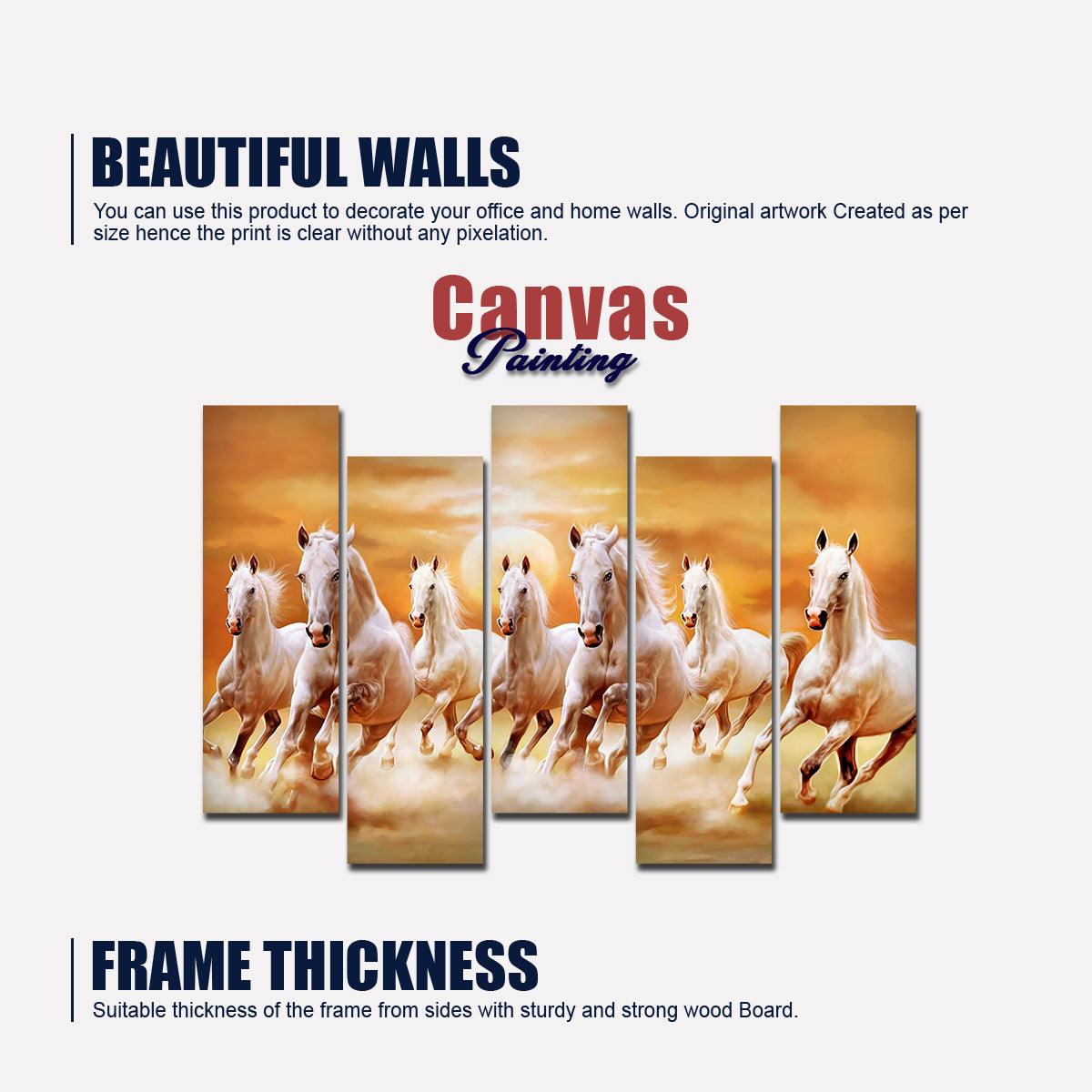 Seven Horses Five Pieces Premium Canvas Wall Painting - Decor Smart