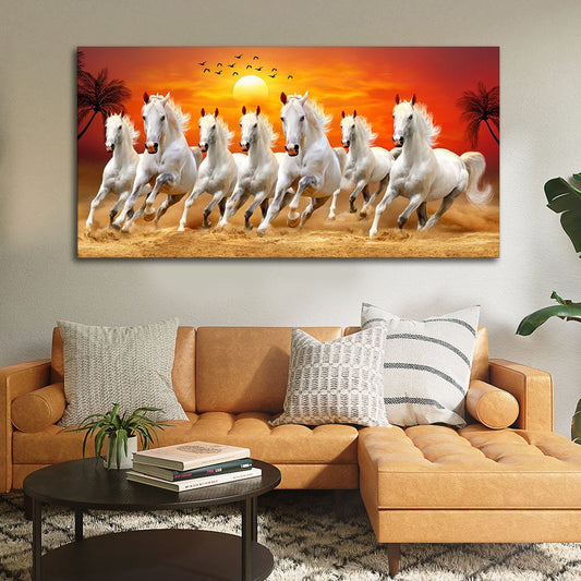 Seven Horses Running at Sunrise Premium Canvas Wall Painting - Decor Smart