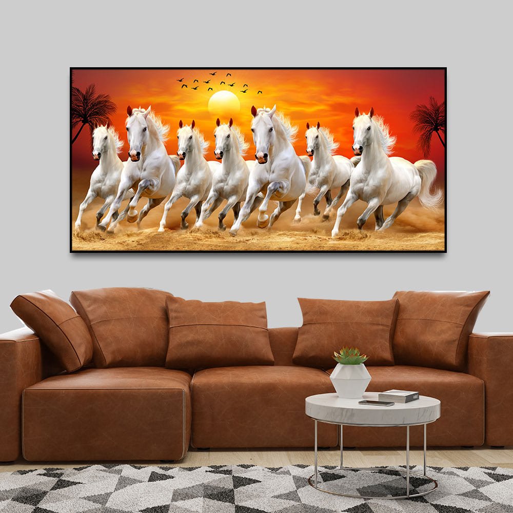 Seven Horses Running at Sunrise Premium Canvas Wall Painting - Decor Smart