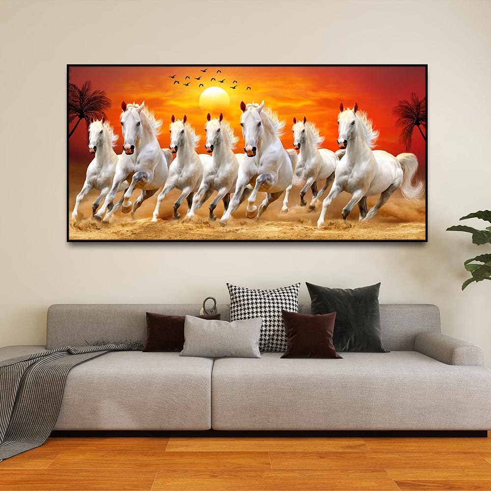 Seven Horses Running at Sunrise Premium Canvas Wall Painting - Decor Smart