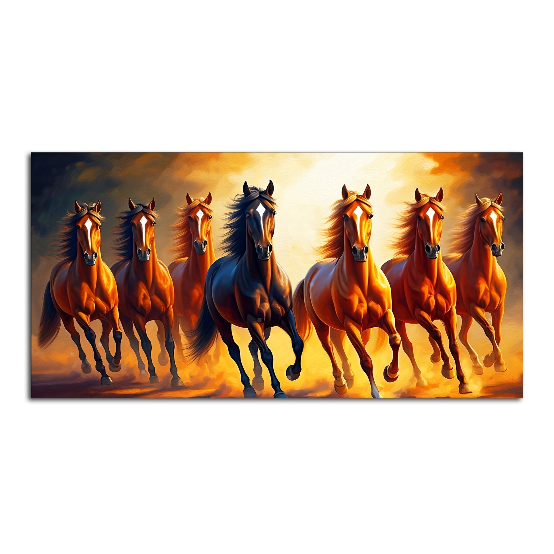 Seven Horses Running at Sunset Wooden Canvas Wall Painting - Decor Smart