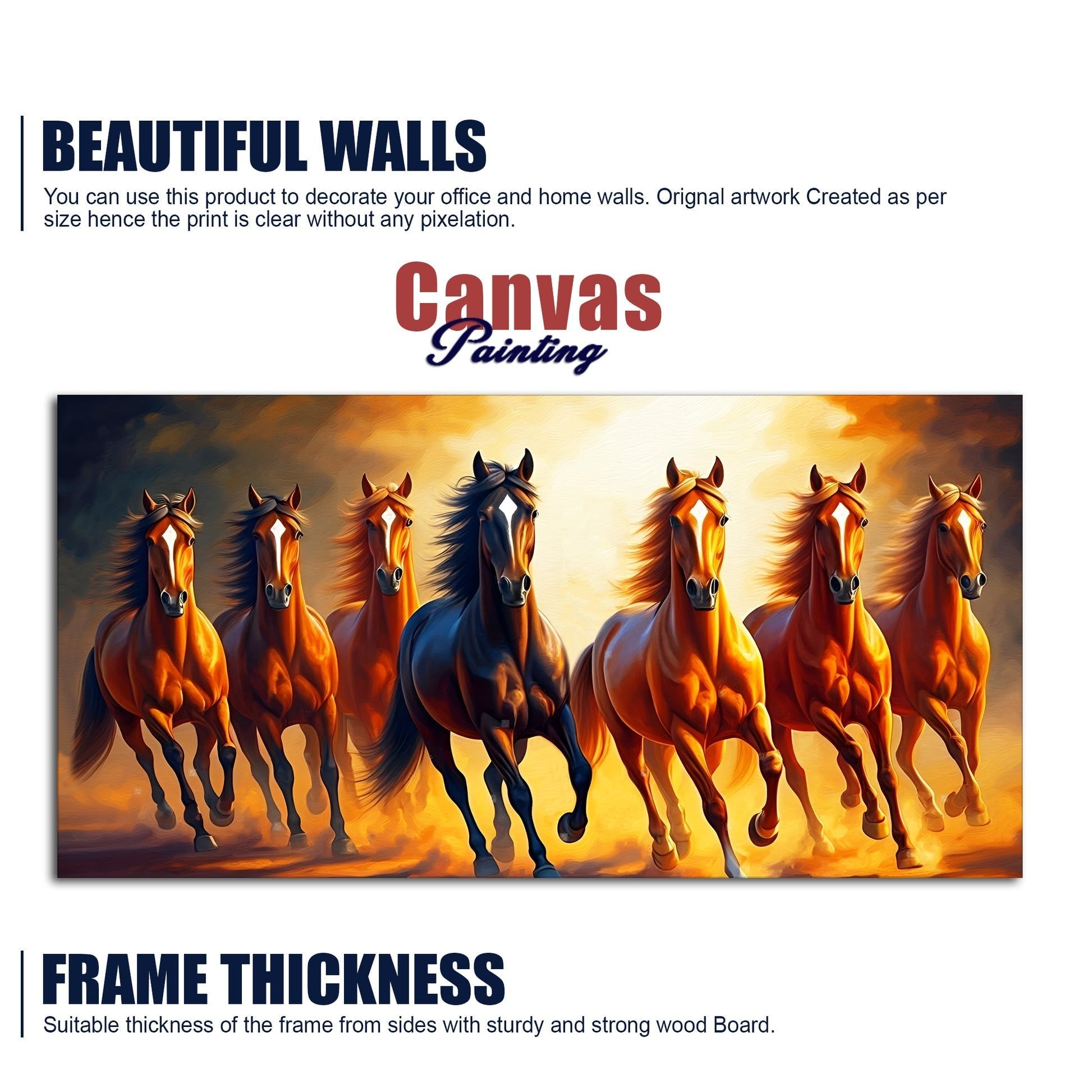 Seven Horses Running at Sunset Wooden Canvas Wall Painting - Decor Smart