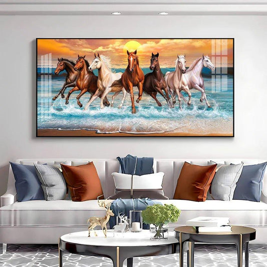 Seven Horses Running Premium Acrylic Floating Wall Painting - Decor Smart