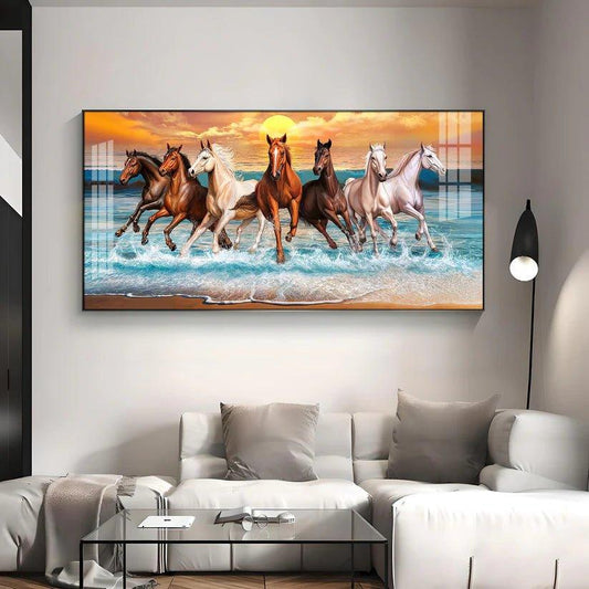 Seven Horses Running Premium Acrylic Floating Wall Painting - Decor Smart