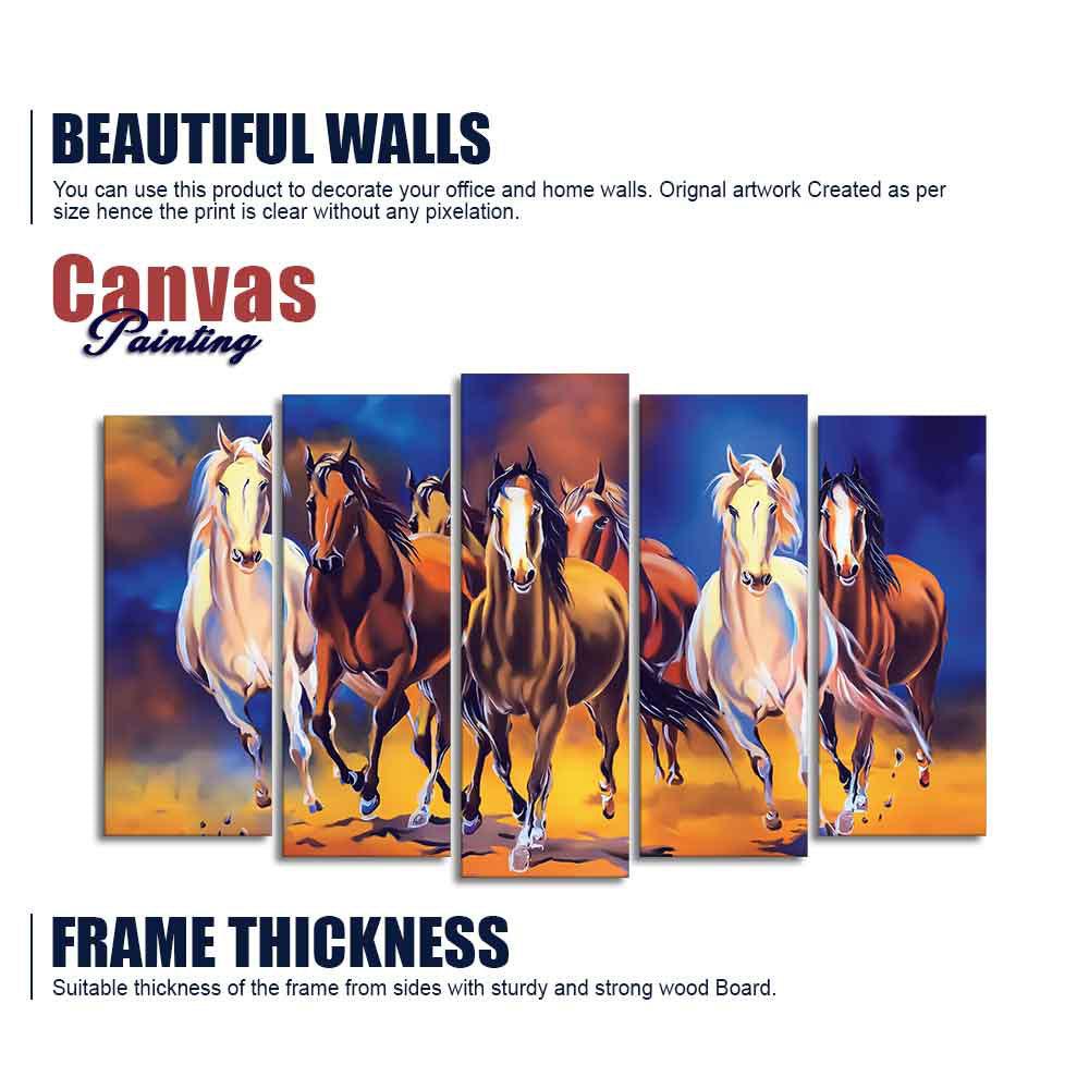 Seven Horses Set of Five Pieces Premium Canvas Wall Painting - Decor Smart