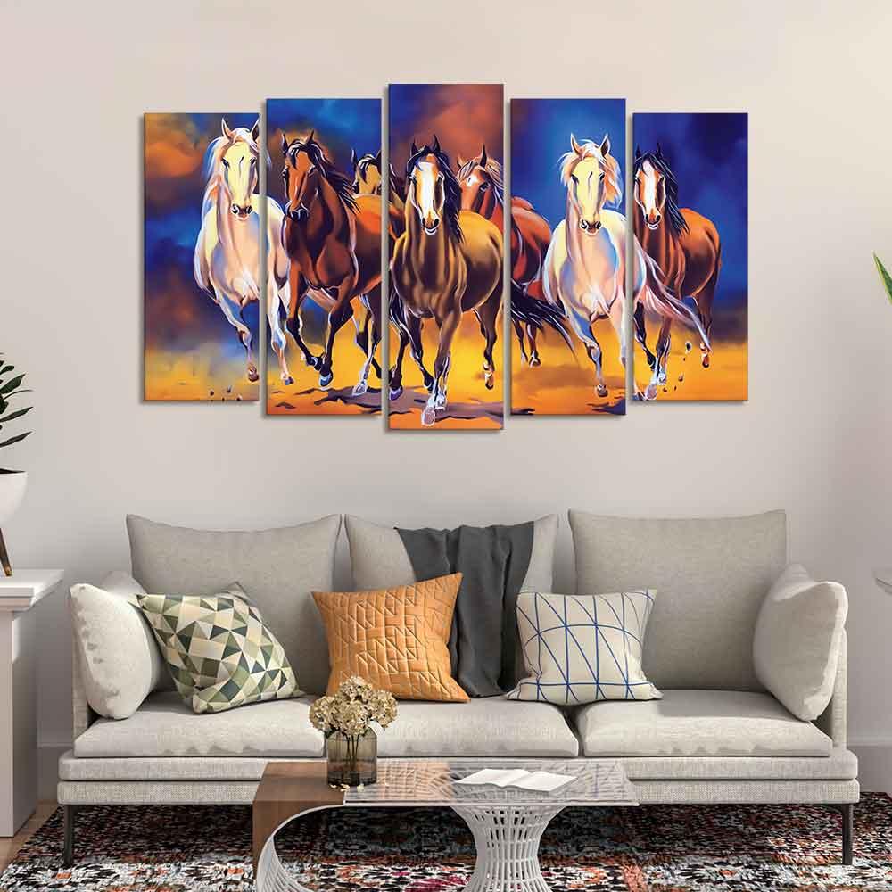Seven Horses Set of Five Pieces Premium Canvas Wall Painting - Decor Smart