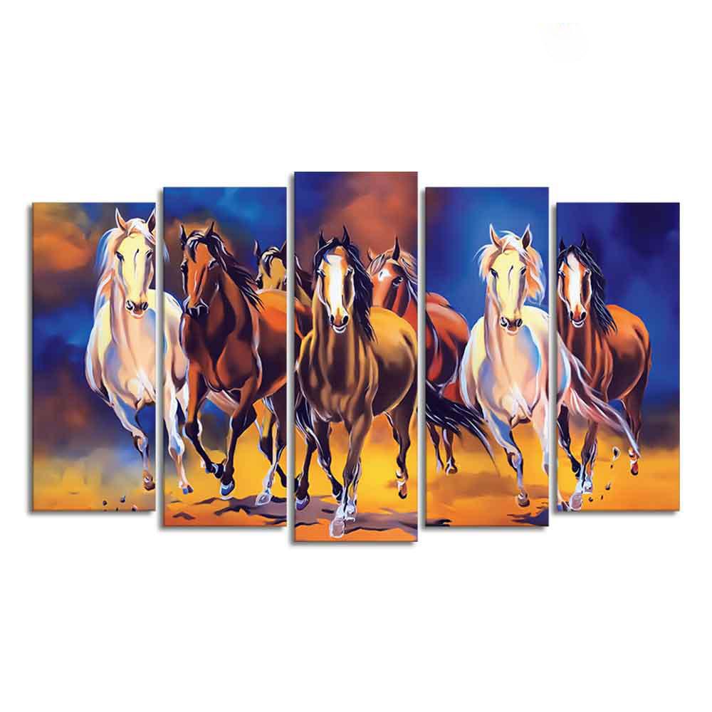 Seven Horses Set of Five Pieces Premium Canvas Wall Painting - Decor Smart