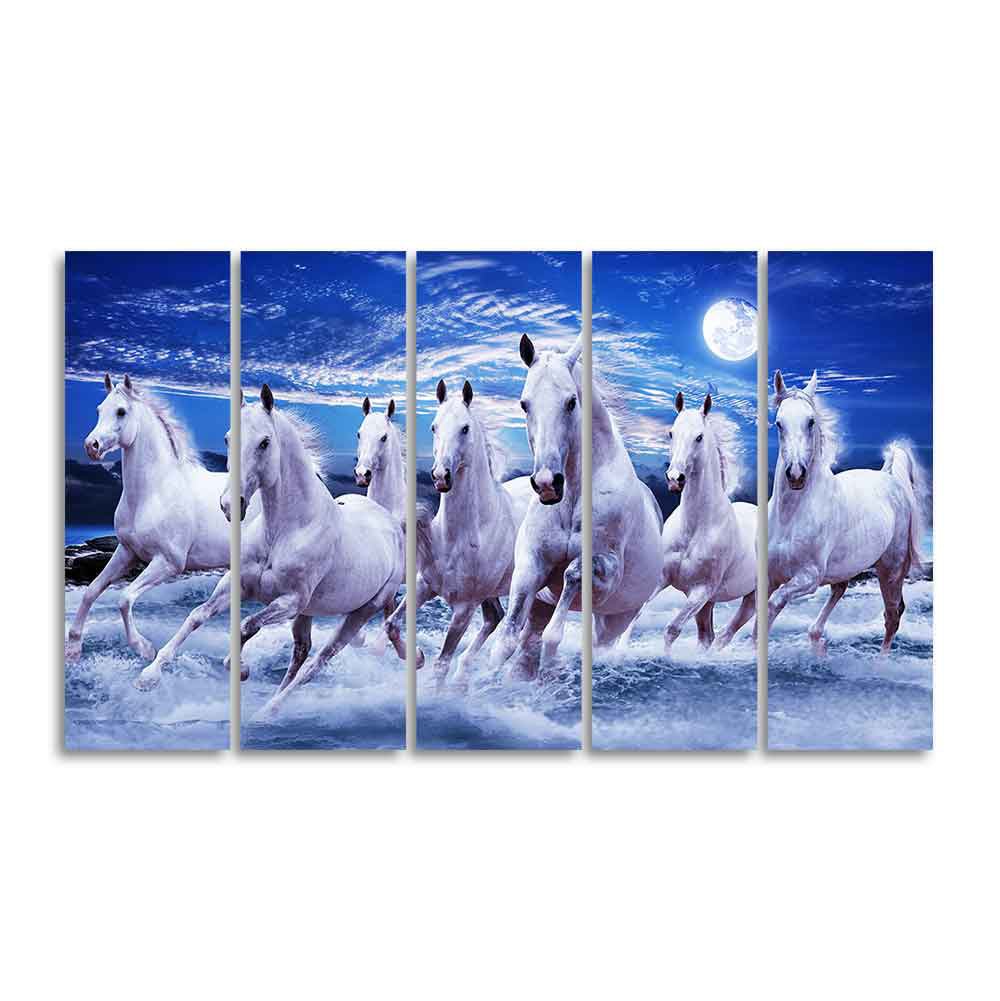 Seven Running Horses in Water Canvas Wall Painting - Decor Smart