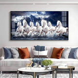 Seven White Horses Gallop in the Sea Premium Acrylic Floating Wall Painting - Decor Smart