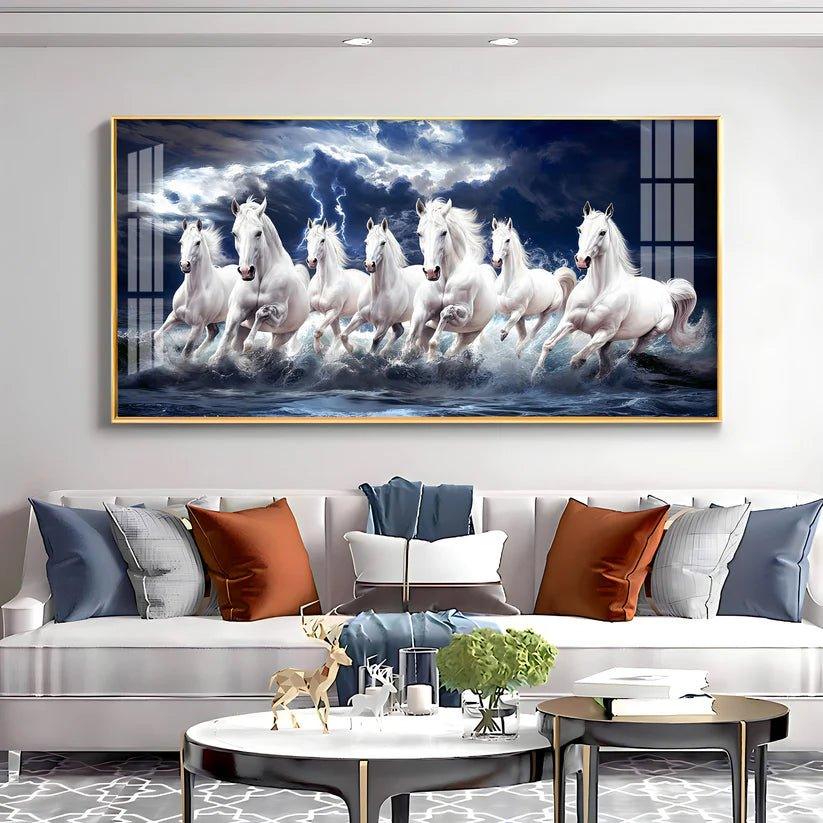 Seven White Horses Gallop in the Sea Premium Acrylic Floating Wall Painting - Decor Smart