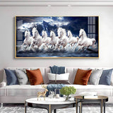 Seven White Horses Gallop in the Sea Premium Acrylic Floating Wall Painting - Decor Smart