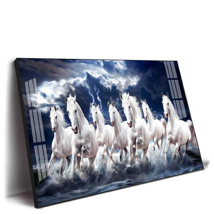 Seven White Horses Gallop in the Sea Premium Acrylic Floating Wall Painting - Decor Smart
