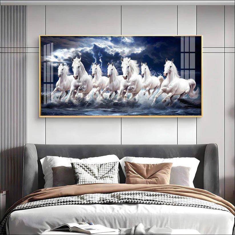 Seven White Horses Gallop in the Sea Premium Acrylic Floating Wall Painting - Decor Smart