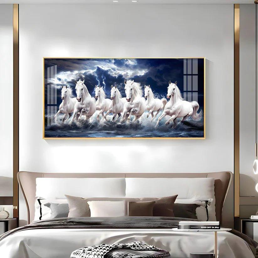 Seven White Horses Gallop in the Sea Premium Acrylic Floating Wall Painting - Decor Smart