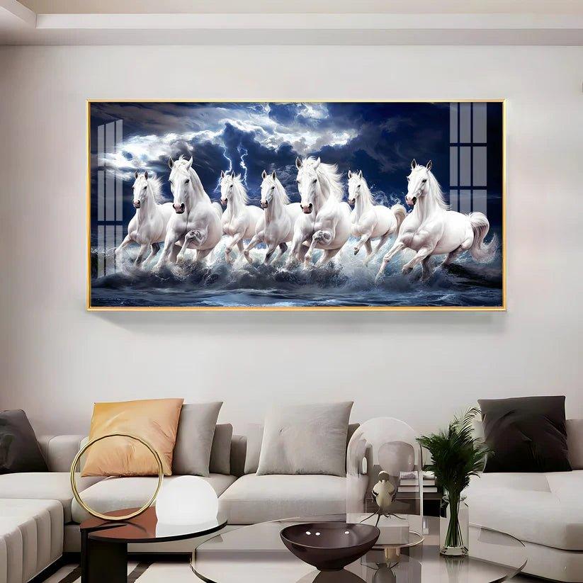 Seven White Horses Gallop in the Sea Premium Acrylic Floating Wall Painting - Decor Smart