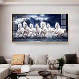 Seven White Horses Gallop in the Sea Premium Acrylic Floating Wall Painting - Decor Smart