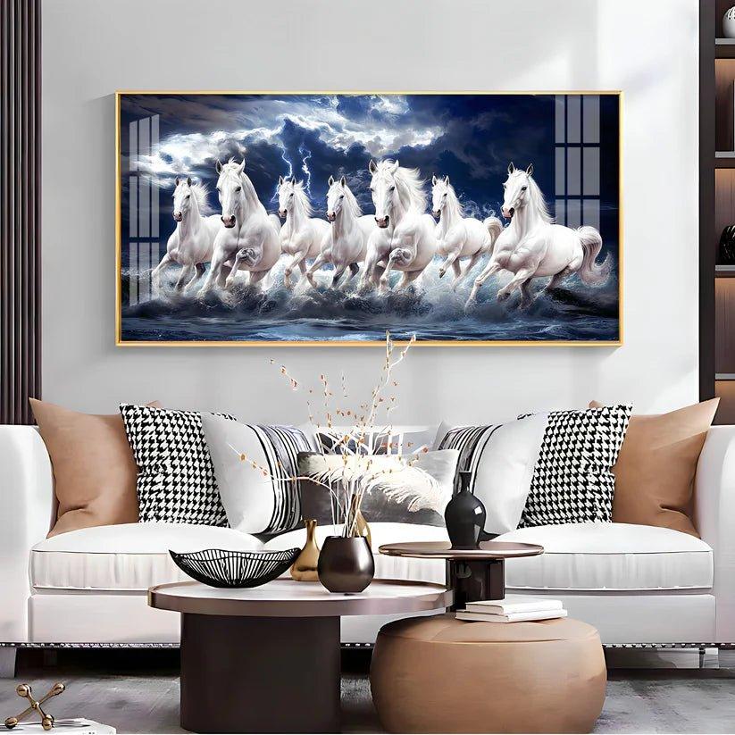 Seven White Horses Gallop in the Sea Premium Acrylic Floating Wall Painting - Decor Smart