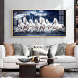 Seven White Horses Gallop in the Sea Premium Acrylic Floating Wall Painting - Decor Smart