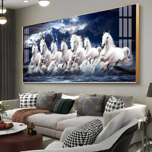 Seven White Horses Gallop in the Sea Premium Acrylic Floating Wall Painting - Decor Smart