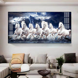 Seven White Horses Gallop in the Sea Premium Acrylic Floating Wall Painting - Decor Smart